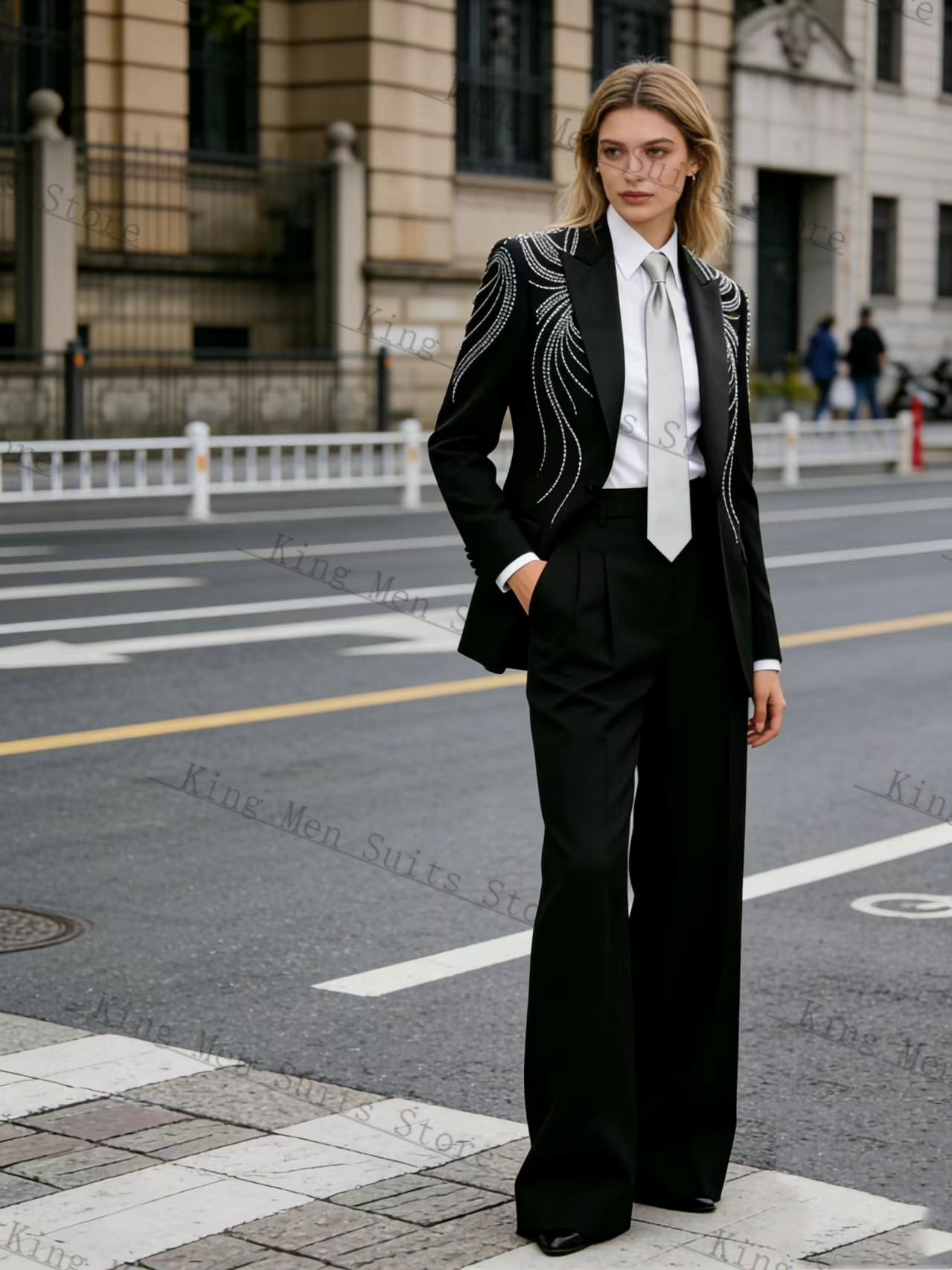 Women Formal Wear Trousers - 흑인 여성 정장 세트 2피스 블레이저+바지