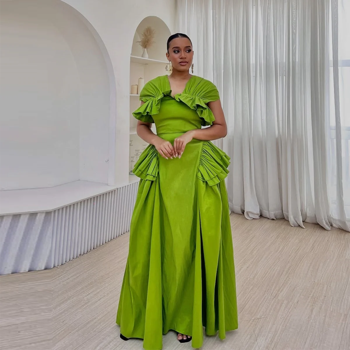 Women Formal Wear For Plus Size - 2026 프리티 그린 플러스 사이즈 새틴