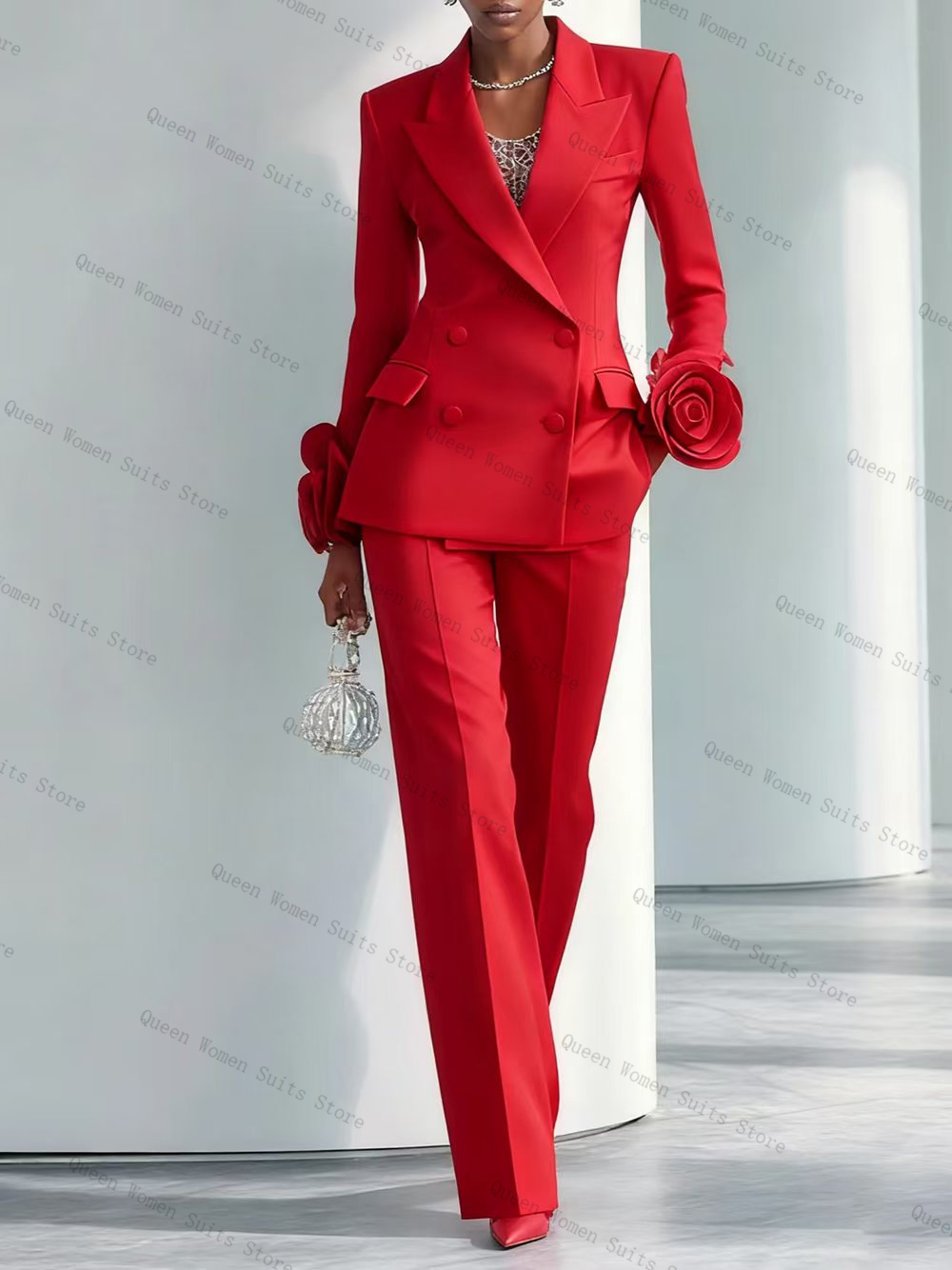 Women Formal Wear Trousers - 럭셔리 레드 여성 정장 세트 2피스