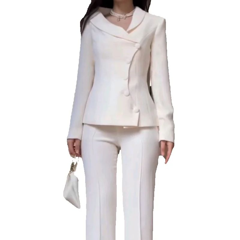백인 여성 정장 세트 2 조각 블레이저 + 바지 바지  - Women Formal Wear Trousers 리뷰 및 가격