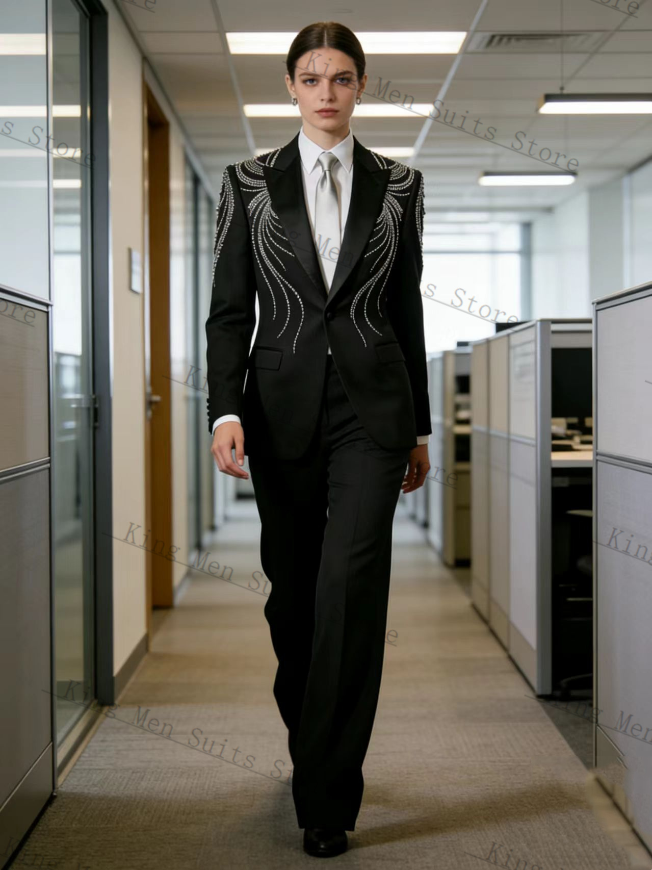 흑인 여성 정장 세트 2피스 블레이저+바지 크리스탈 장 - Women Formal Wear Trousers 리뷰 및 가격