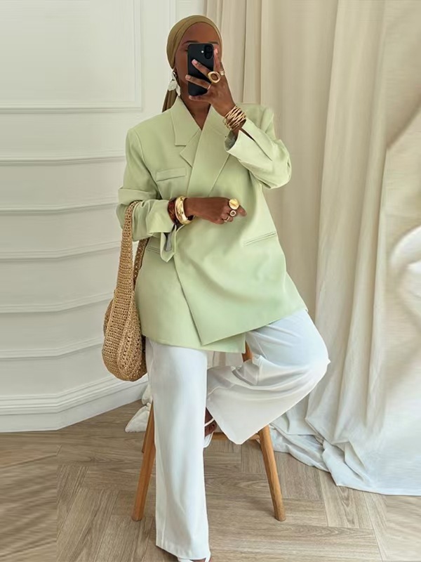 여성 루즈핏 블레이저 수트 솔리드 캐주얼 턴다운 칼라  - Women Formal Wear Trousers 리뷰 및 가격