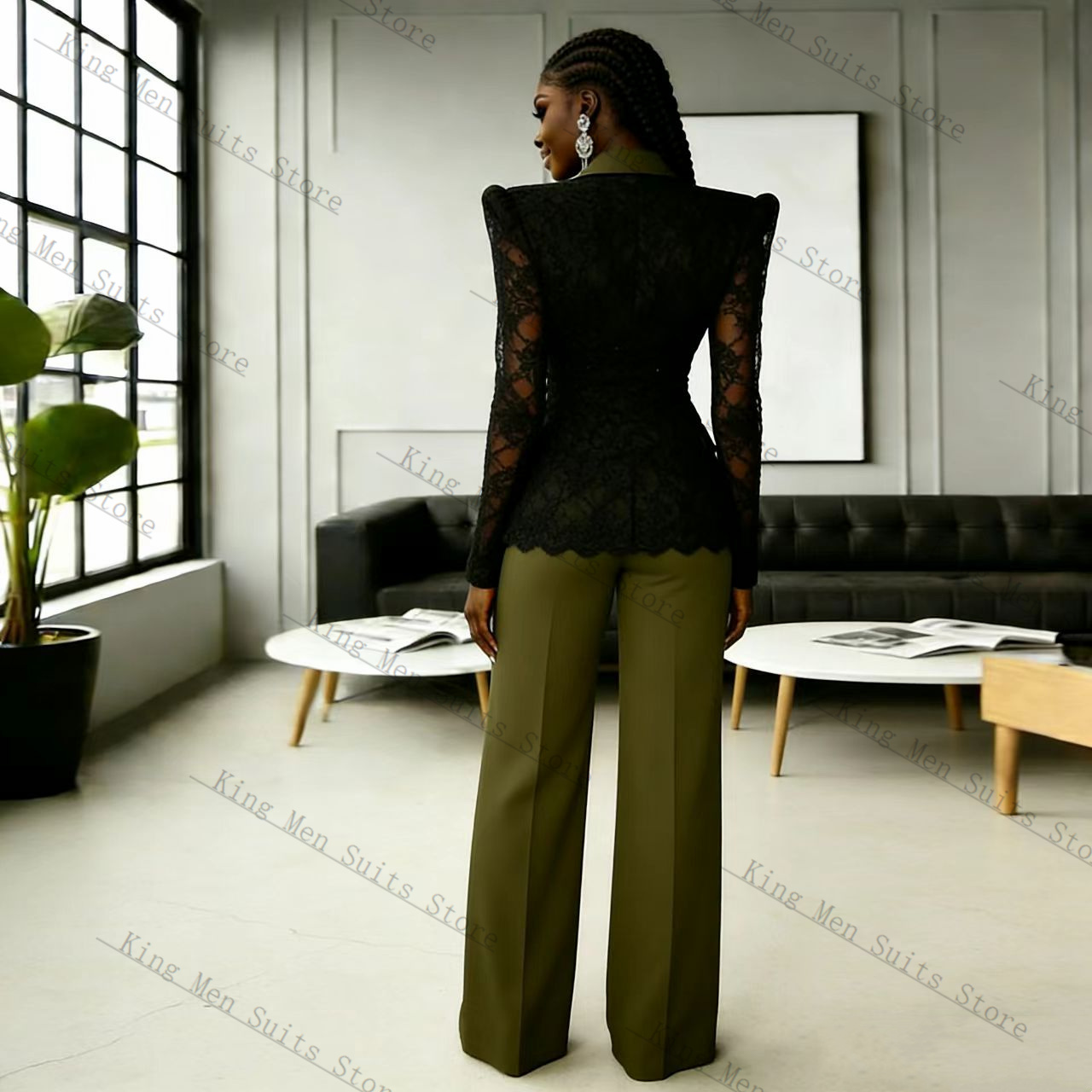 그린 블랙 레이스 여성 정장 세트 2피스 블레이저+바지 - Women'S Green Formal Wear 리뷰 및 가격