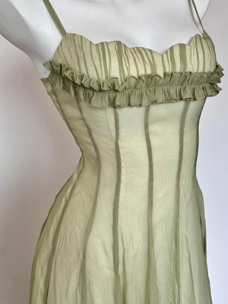 빈티지 페어리 그런지 그린 롱 드레스 스타일리시 백리스 - Women'S Green Formal Wear 리뷰 및 가격