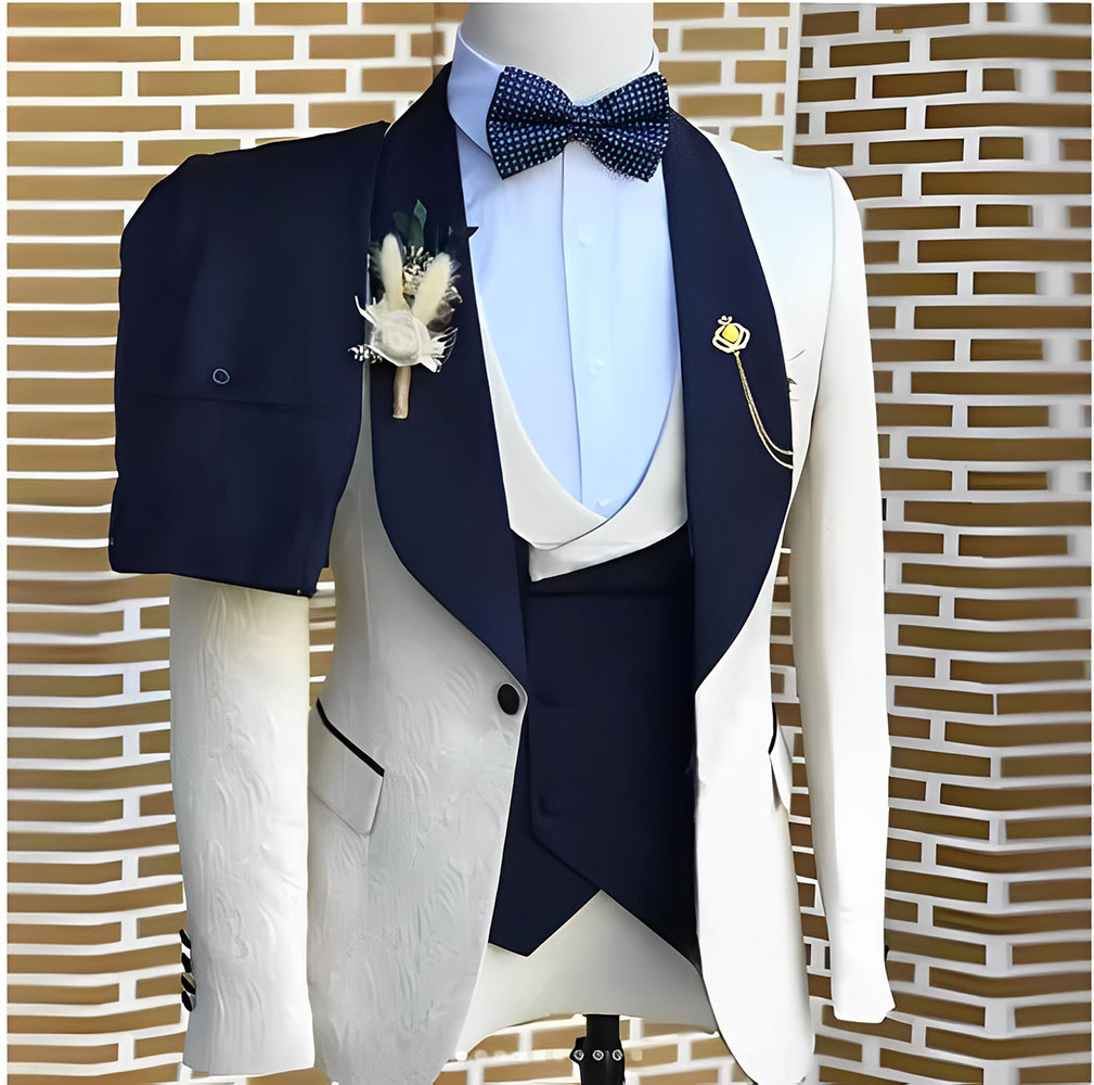 우아한 WhiteJacquard 정장 남성 결혼식 정장 - Tailored Coat Wool 리뷰 및 가격