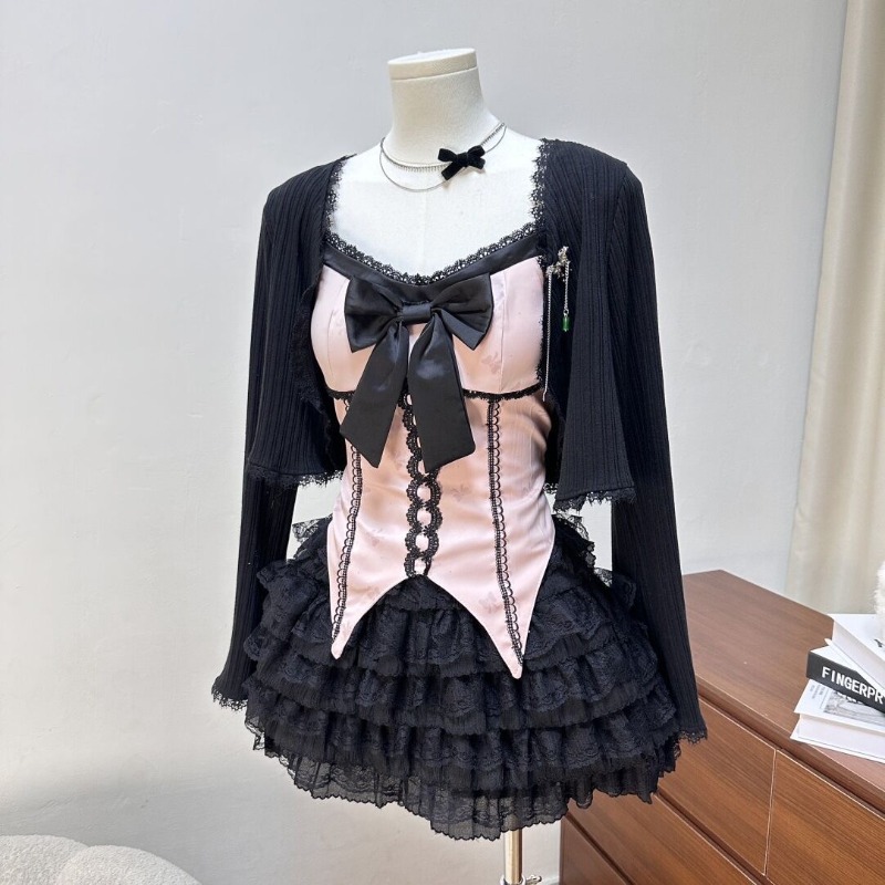 다크리 시리즈 고딕 소녀 디자인 스윗 빈티지 핑크 리본 - Vintage Women'S Formal Wear 리뷰 및 가격