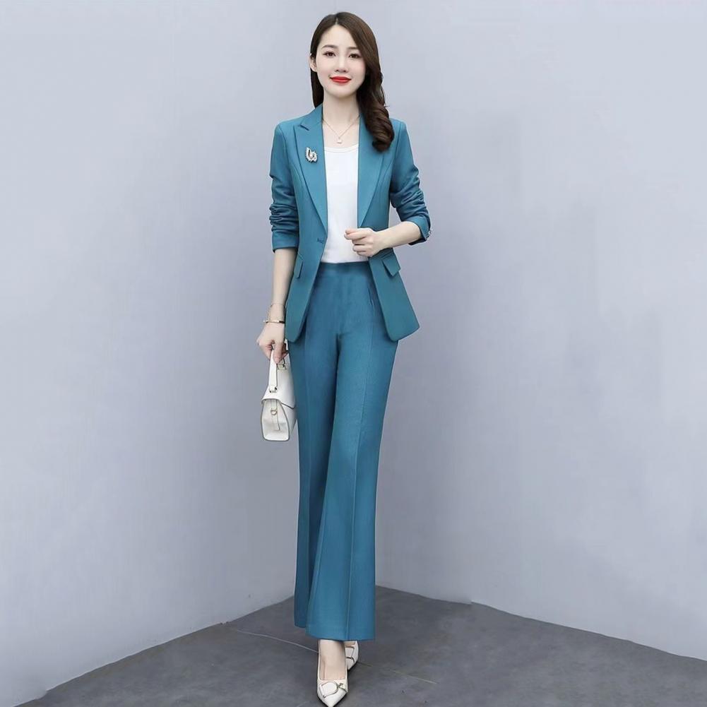 2피스/세트 여성 정장 코트 팬츠 세트 턴다운 칼라 긴 - Women Formal Wear Trousers 리뷰 및 가격