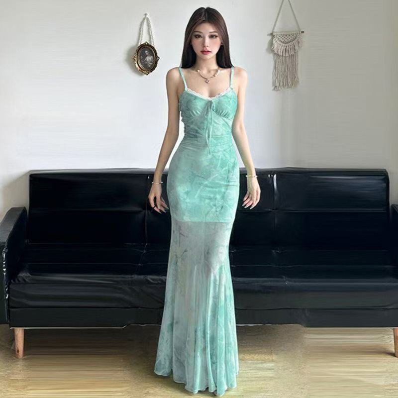 여름 해변 롱 드레스 여성 레이스 메쉬 패치워크 슬림핏 - Women'S Green Formal Wear 리뷰 및 가격