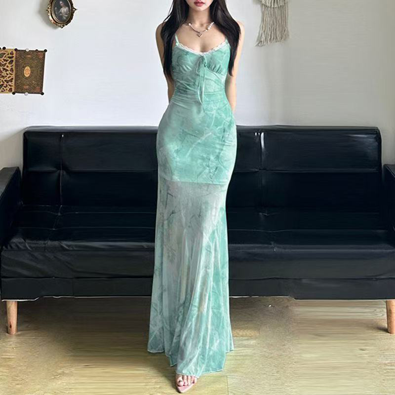 여름 해변 롱 드레스 여성 레이스 메쉬 패치워크 슬림핏 - Women'S Green Formal Wear 리뷰 및 가격